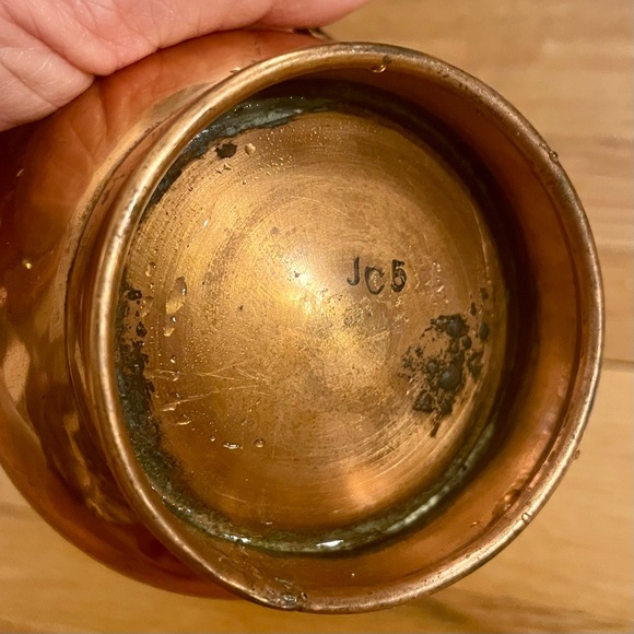 Vtg. copper w/cast iron handle miniature coal bucket pitcher scuttle jug stamped - Picture 4 of 8